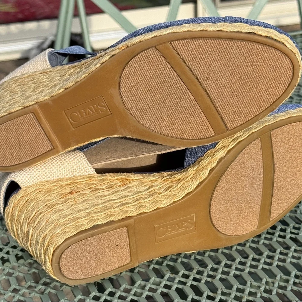 New Chaps, Espadrille, Boho Sandal, Ankle Strap, Wedge, Womens Size 9 1/2 B. BR